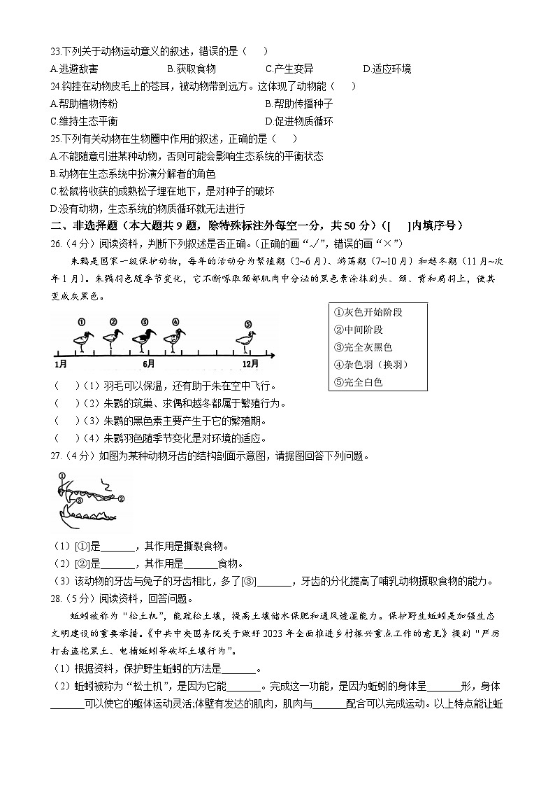 福建省福州市仓山区2024-2025学年八年级上学期期中生物试题03