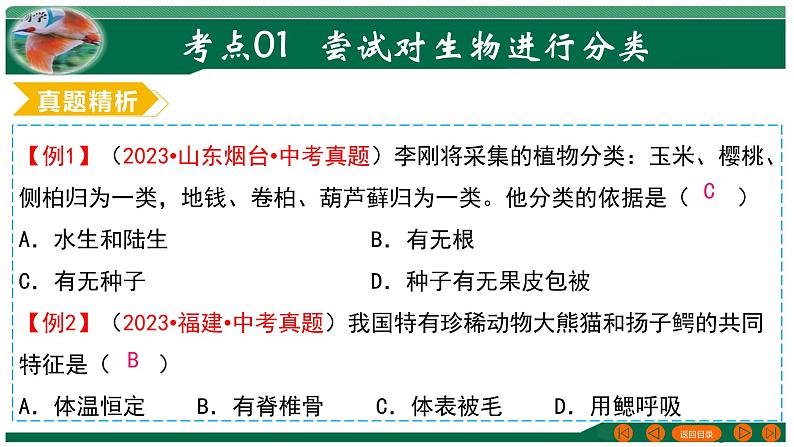 2025年中考生物一轮复习考点练习课件 专题19 生物的多样性及其保护第8页