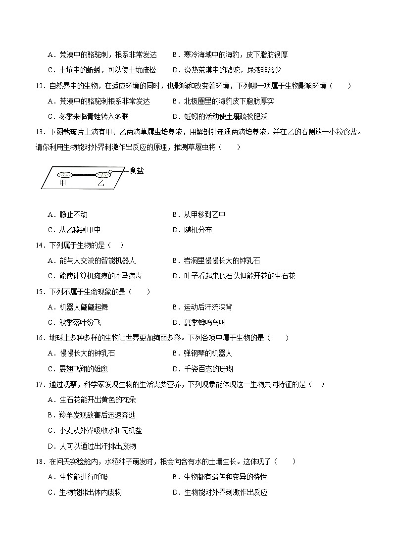 2025年中考生物一轮复习考点通关练习专题01 认识生物、生物与环境的关系（原卷版）第3页