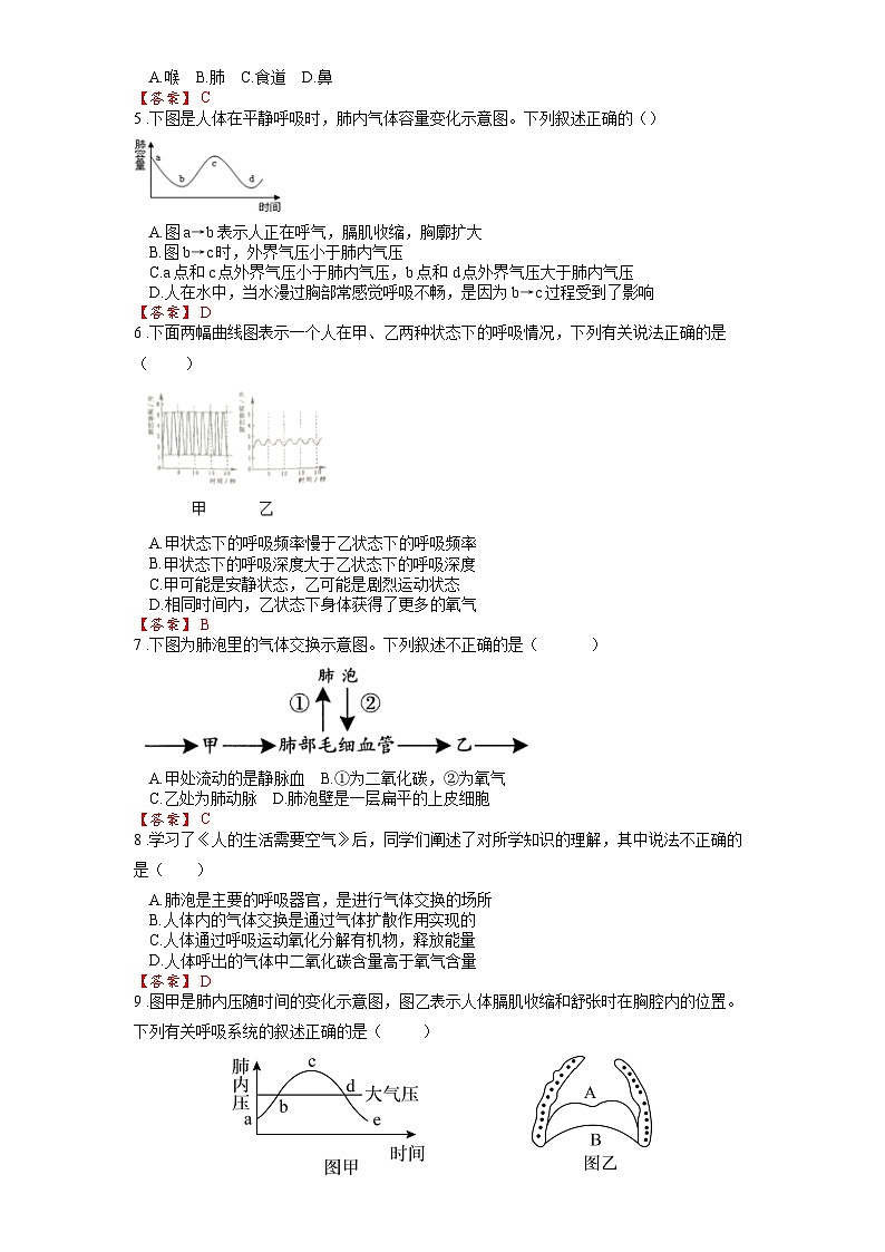 2025年中考生物一轮复习考点通关练习专题13 人体的呼吸（解析版）第2页