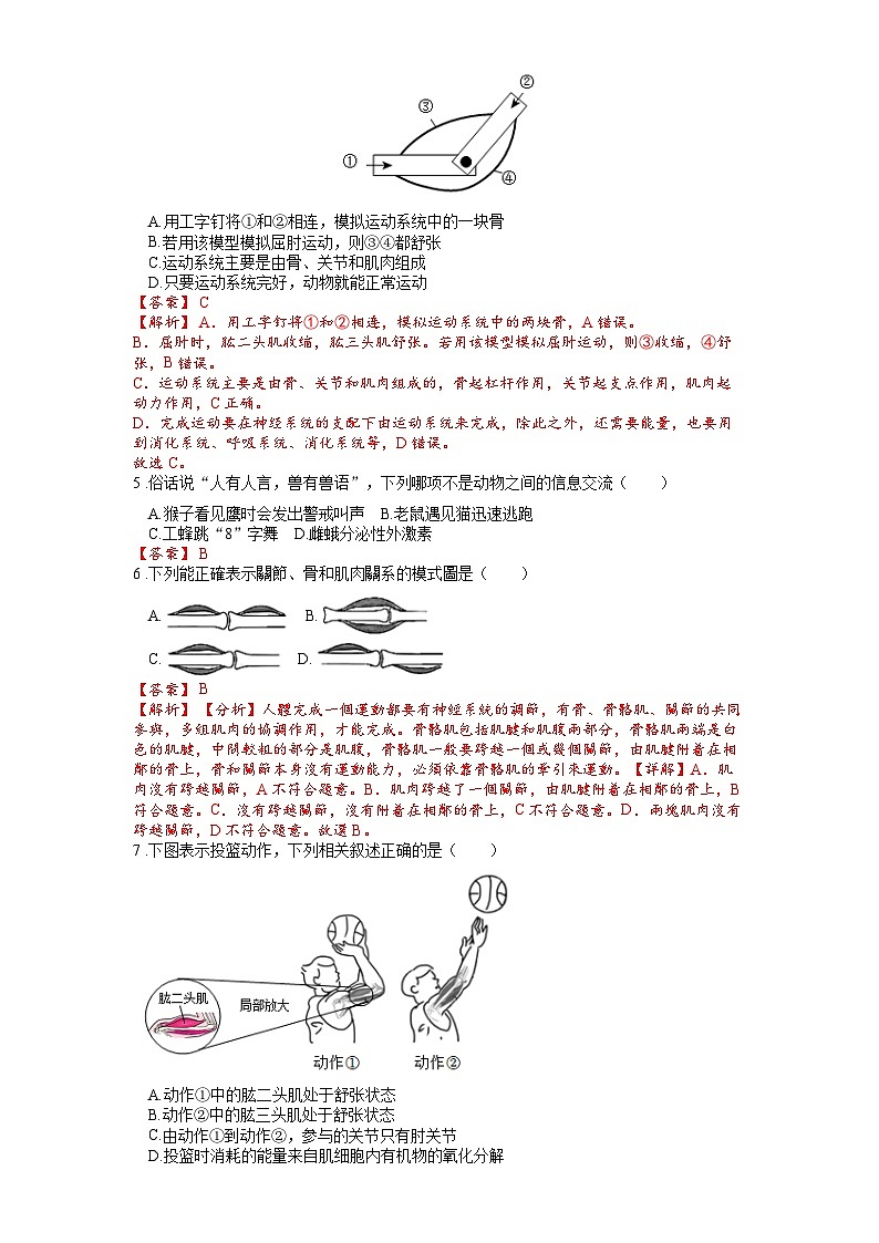 2025年中考生物一轮复习考点通关练习专题21 动物的运动和行为（解析版）第2页