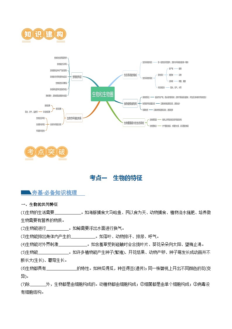 （通用版）中考生物一轮复习考点讲义专题01 生物和生物圈（原卷版）第3页