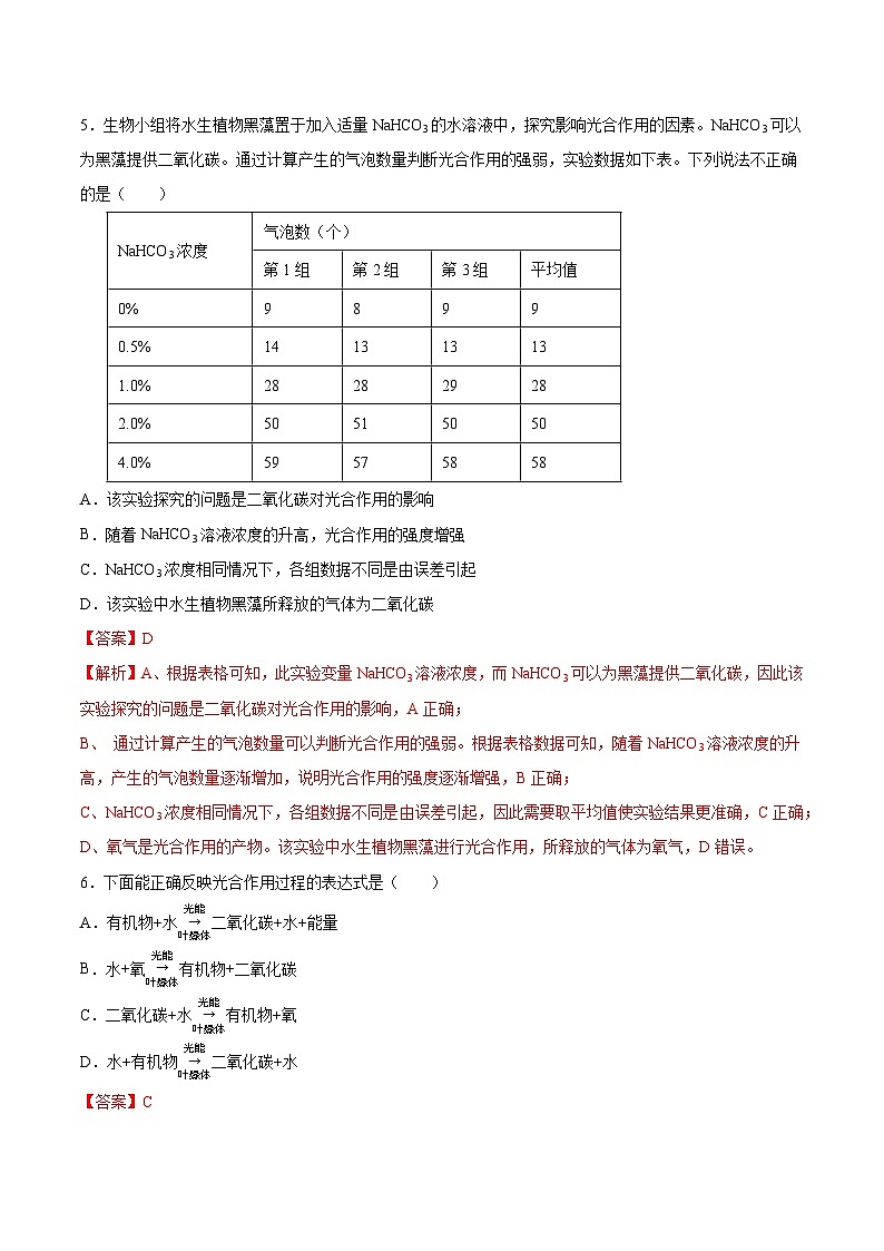 2025年中考生物一轮复习精讲精练专题07 绿色植物的光合作用（解析版）第3页