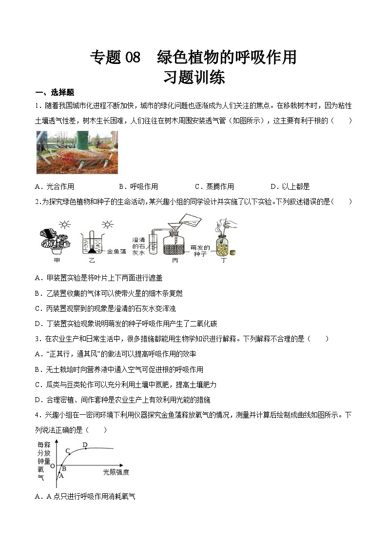 2025年中考生物一轮复习精讲精练专题08 绿色植物的呼吸作用（原卷版）第1页