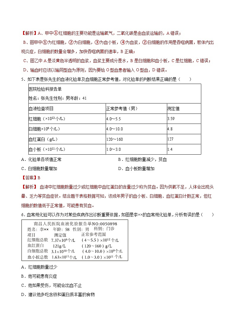 2025年中考生物一轮复习精讲精练专题12 人体内物质的运输（2份，原卷版+解析版）03