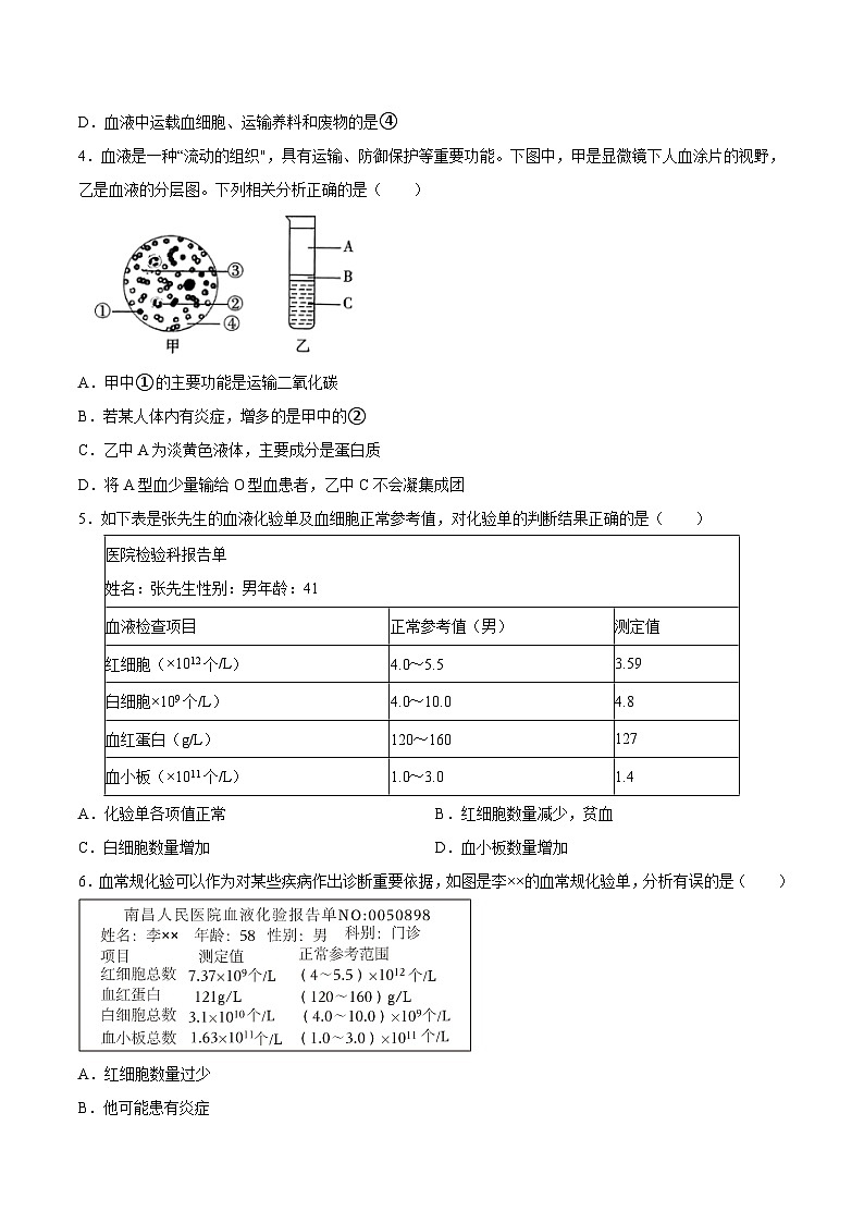 2025年中考生物一轮复习精讲精练专题12 人体内物质的运输（2份，原卷版+解析版）02