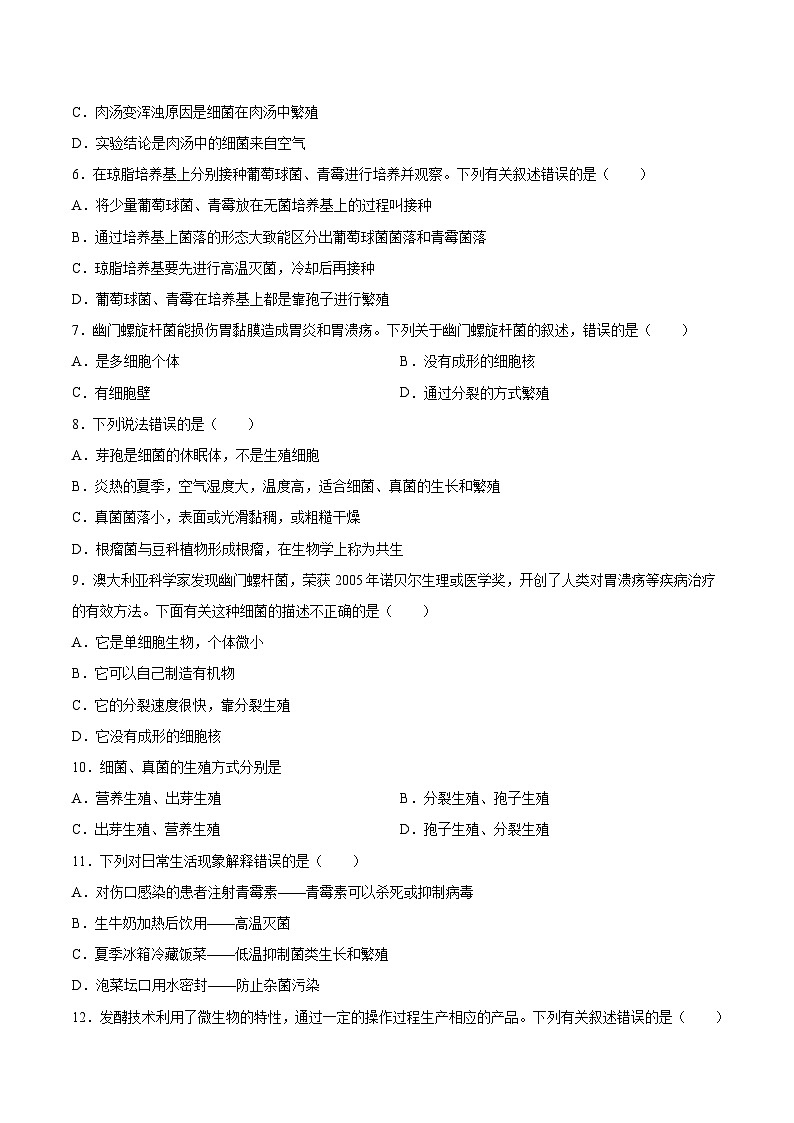 2025年中考生物一轮复习精讲精练专题18  细菌、真菌和病毒（原卷版）第2页