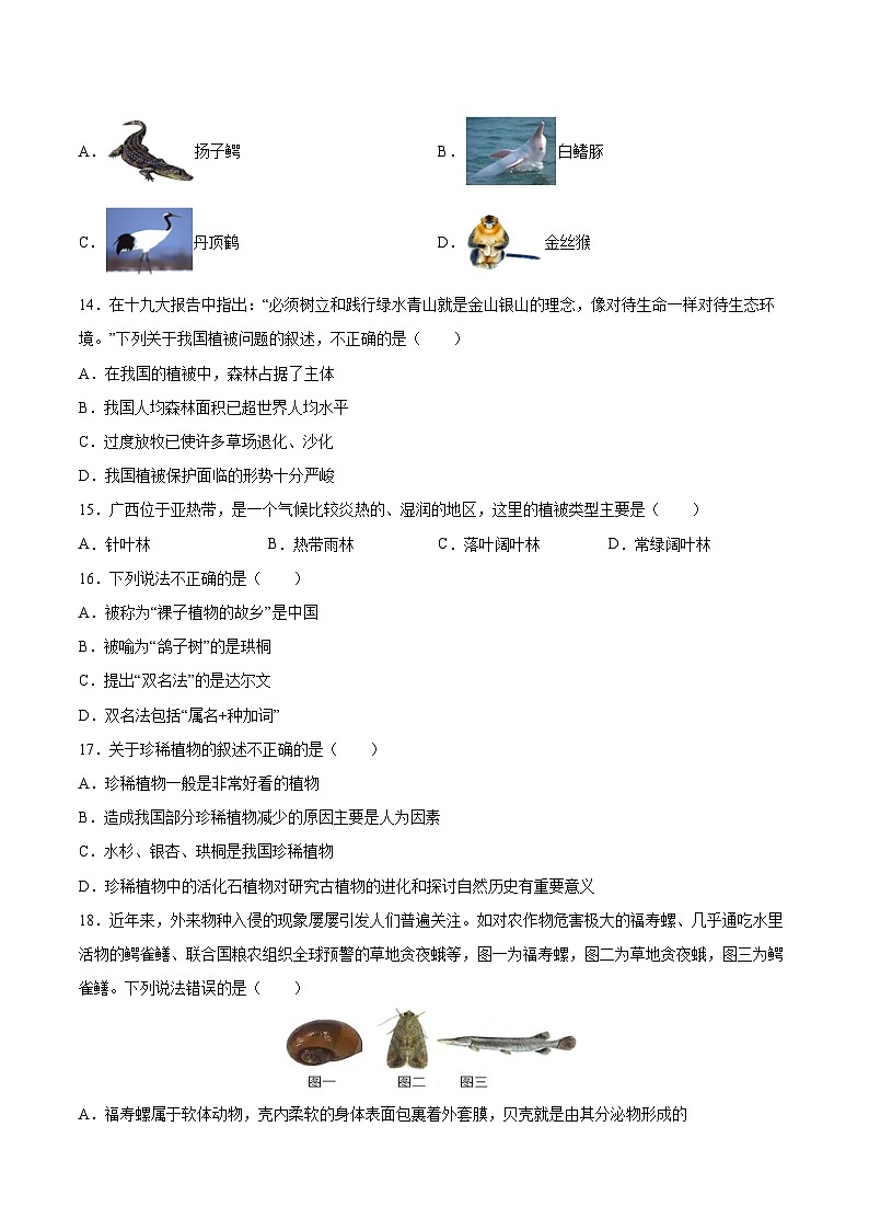 2025年中考生物一轮复习精讲精练专题19 生物的多样性及其保护（原卷版）第3页