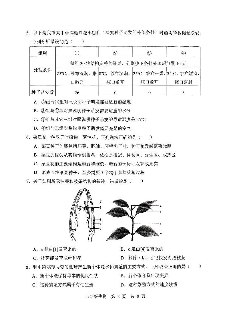 八年级生物试题第2页