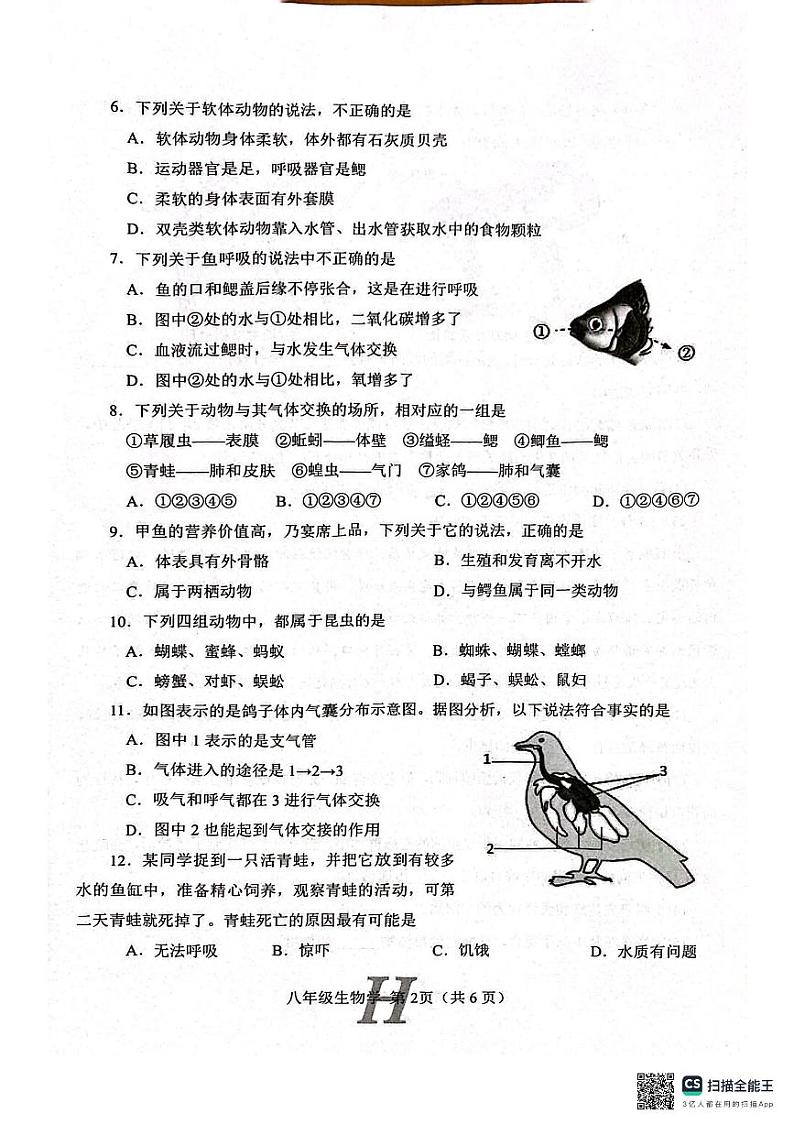河南省南阳市唐河县2024-2025学年八年级上学期11月期中考试生物试题02