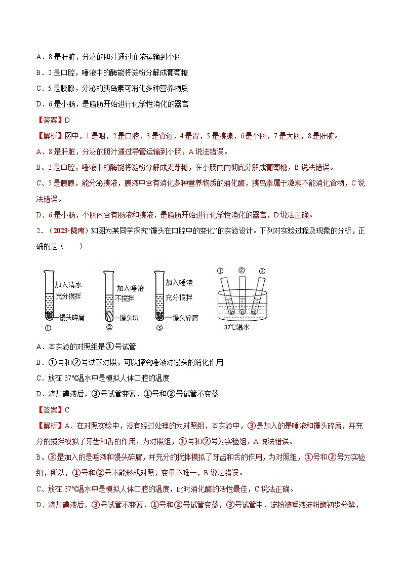 2025年中考生物真题分项汇编 专题06 人体的营养和呼吸（解析版）第3页