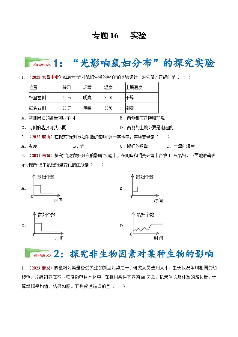 2025年中考生物真题分项汇编 专题16 实验（2份，原卷版+解析版）01