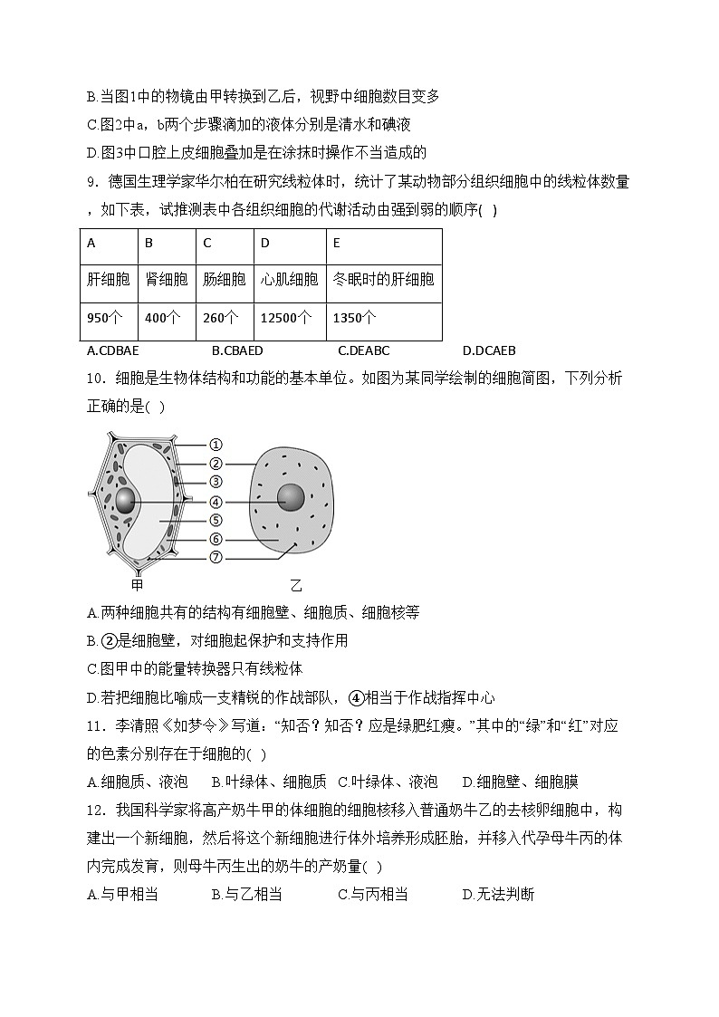 河南省濮阳市华龙区2024-2025学年七年级上学期第一次月考生物学试卷(含答案)第3页