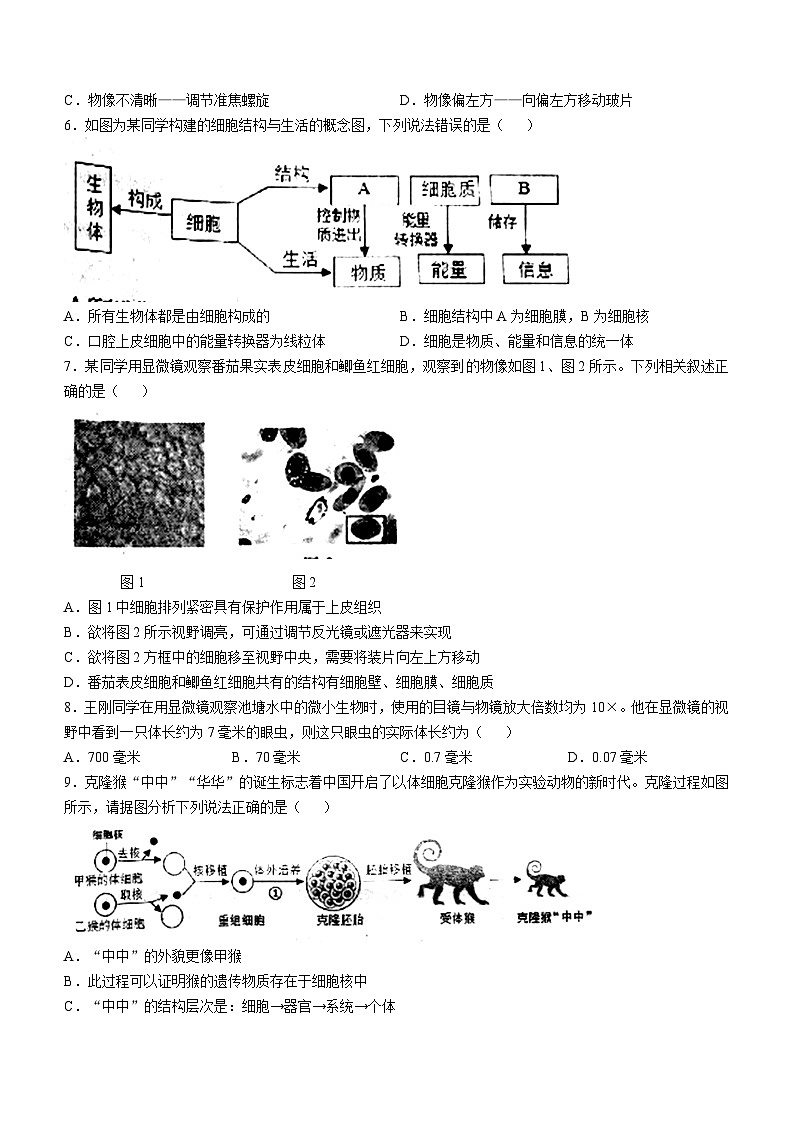 山东省德州市庆云县2024-2025学年七年级上学期期中生物学试题第2页