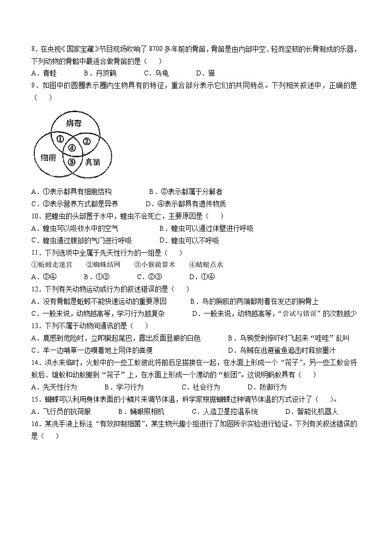 湖南省衡阳市耒阳市2024-2025学年八年级上学期九校期中联考生物试题(无答案)第2页