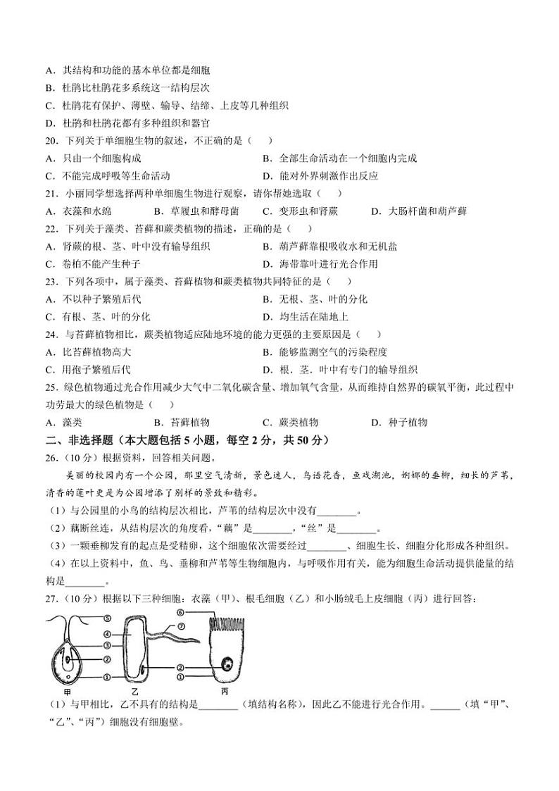 江西省萍乡市2024～2025学年七年级(上)期中生物试题(含答案)03