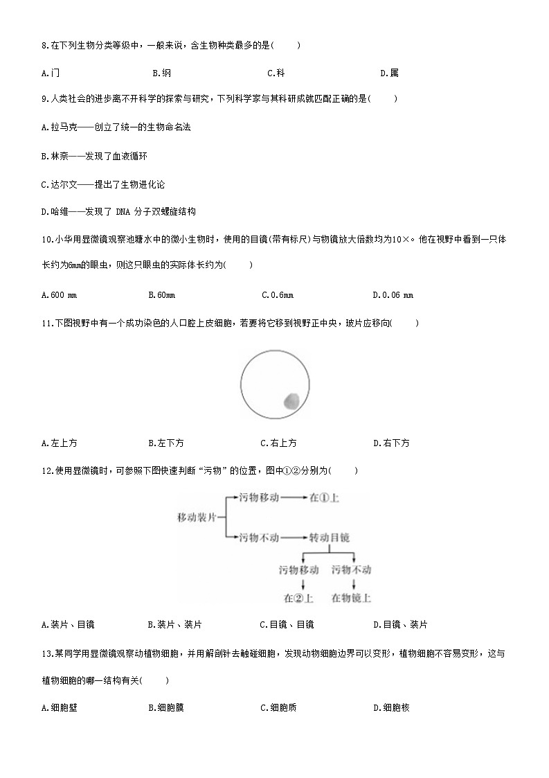 北师大版（2024新版）七年级上册生物期中测试卷1（含答案）第2页