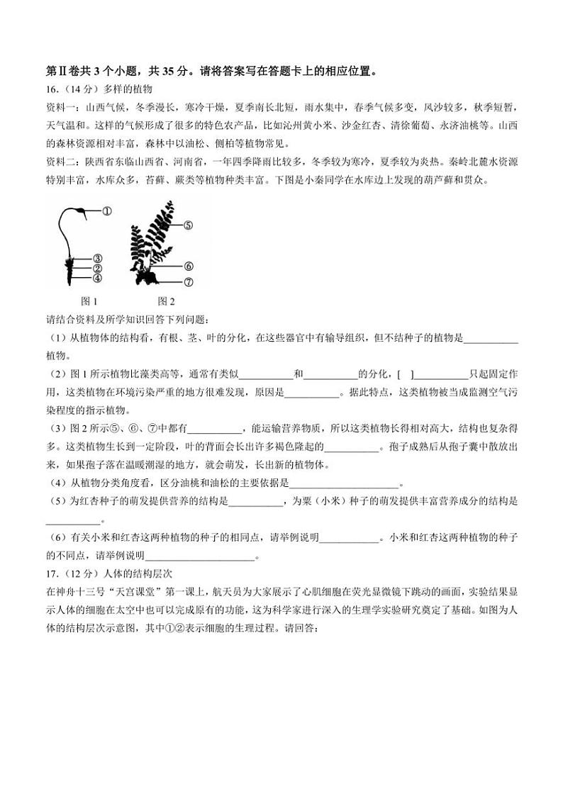 山西省晋中市左权县2024～2025学年七年级(上)期中生物试卷(含答案)第3页