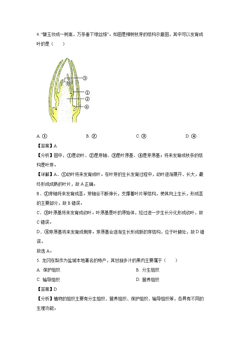 江苏省盐城市大丰区2023-2024学年七年级上学期期末生物试卷(解析版)第3页