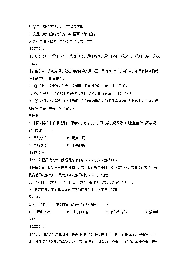 江苏省盐城市盐都区第一共同体2024-2025学年七年级上学期10月月考生物试卷(解析版)第3页