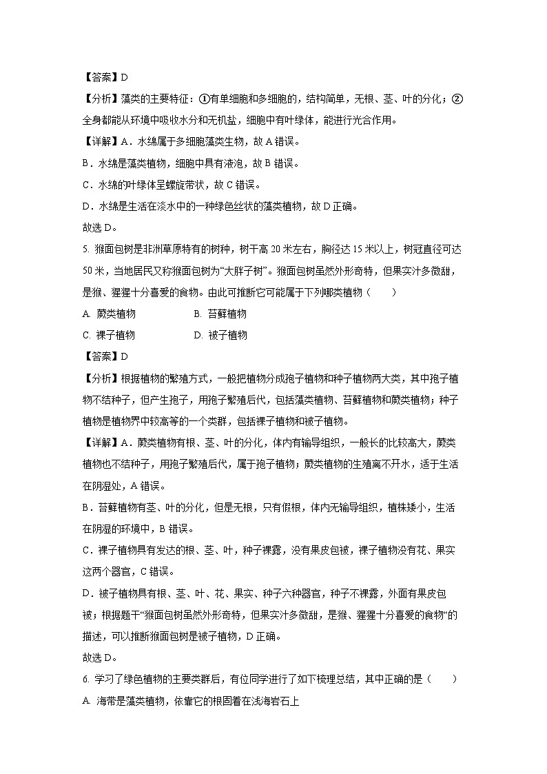 江苏省盐城市东台市第五教育联盟2024-2025学年七年级上学期期中生物试卷(解析版)第3页