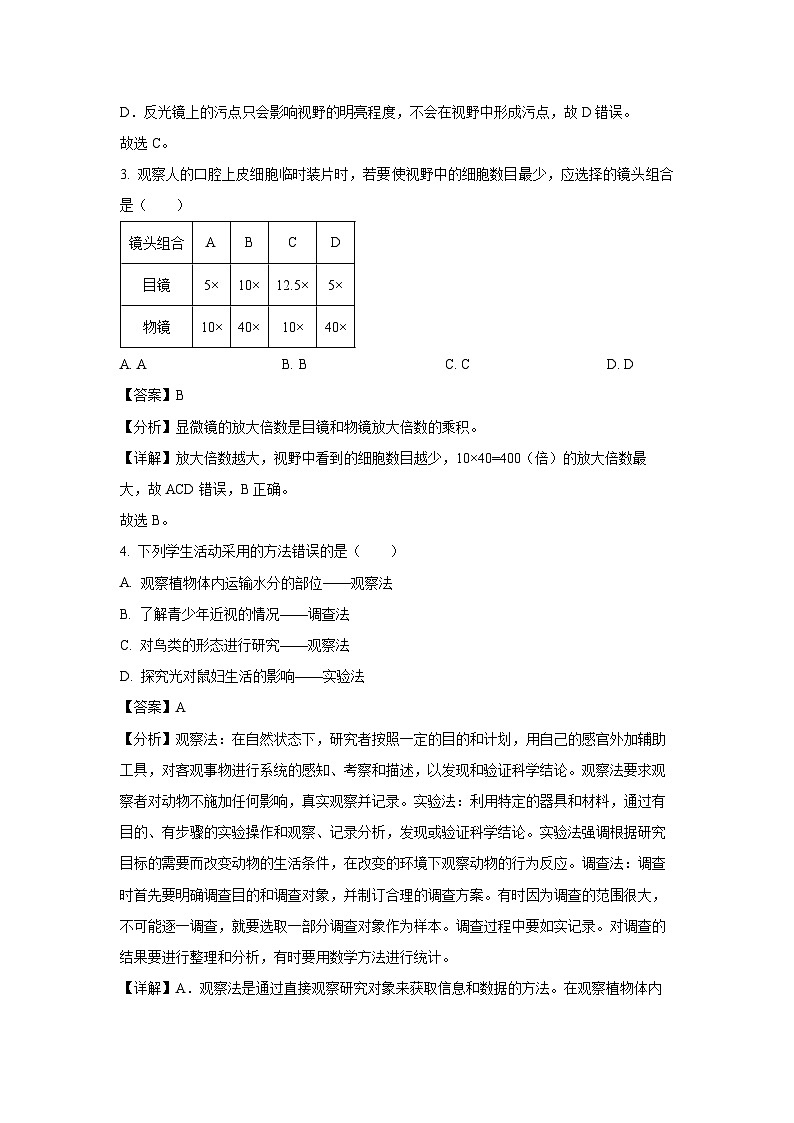 江苏省昆山市、太仓市、常熟市、张家港市2023-2024学年七年级上学期期末生物试卷(解析版)02