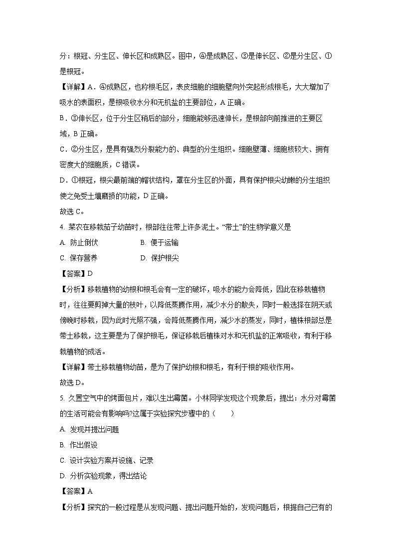 江苏省宿迁市泗阳县2023-2024学年七年级上学期期末生物试卷(解析版)第3页