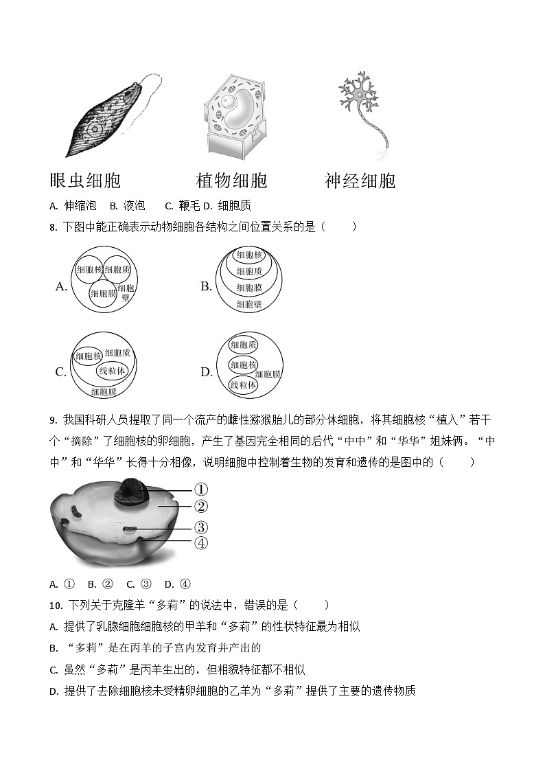 贵州省黔东南州榕江县寨蒿中学2024-2025学年度七年级上学期期中质量监测生物学试卷第2页