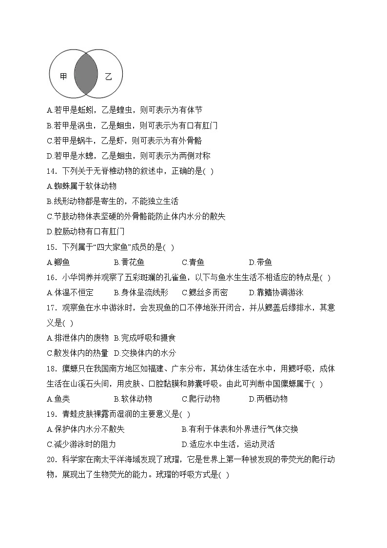 陕西省宝鸡市凤翔县2024-2025学年八年级上学期第一次月考生物学试卷(含答案)第3页