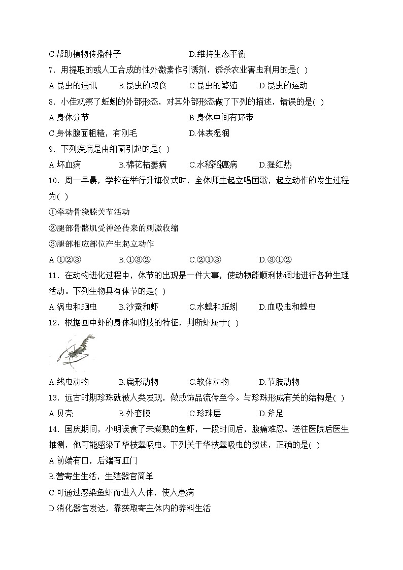 陕西省咸阳市三原县2024-2025学年八年级上学期11月期中考试生物试卷(含答案)第2页