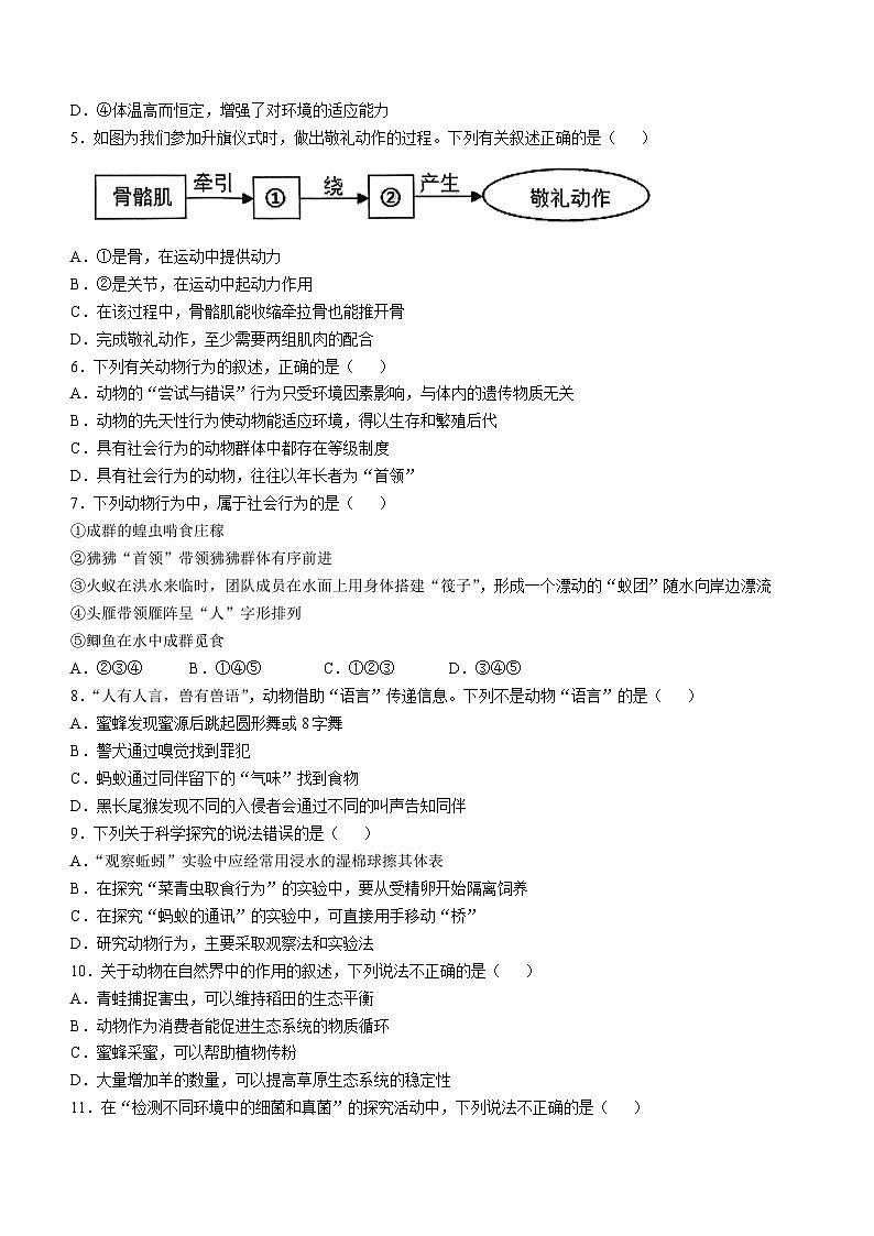 山东省临沂市平邑县2024-2025学年八年级上学期期中生物学试题(无答案)第2页
