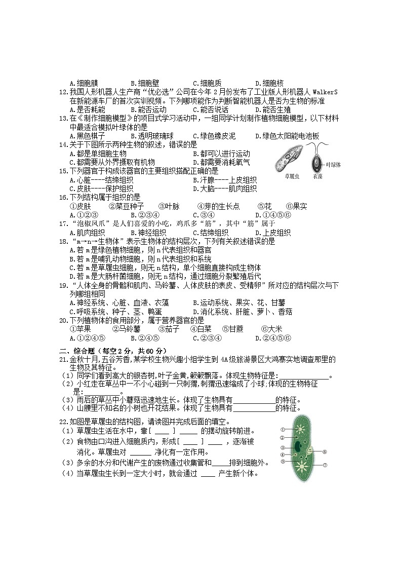 七年级生物试题第2页