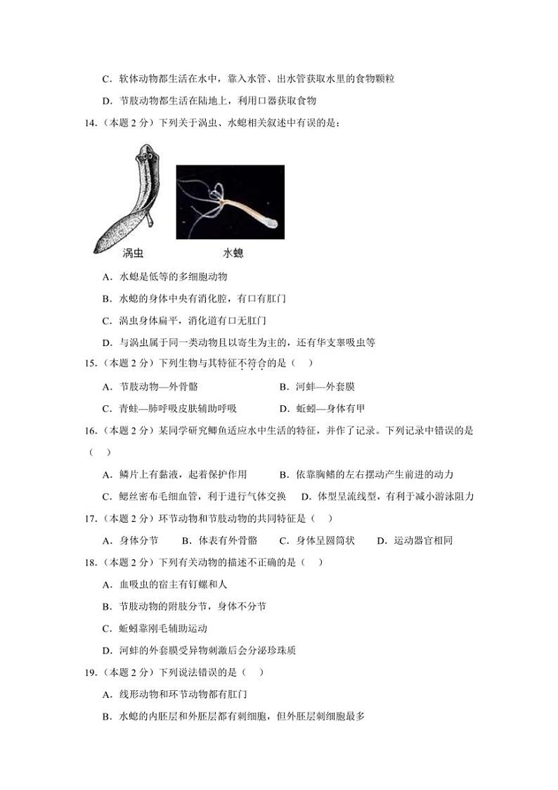 四川省泸县第二中学2024～2025学年八年级(上)期中生物试卷(含答案)03
