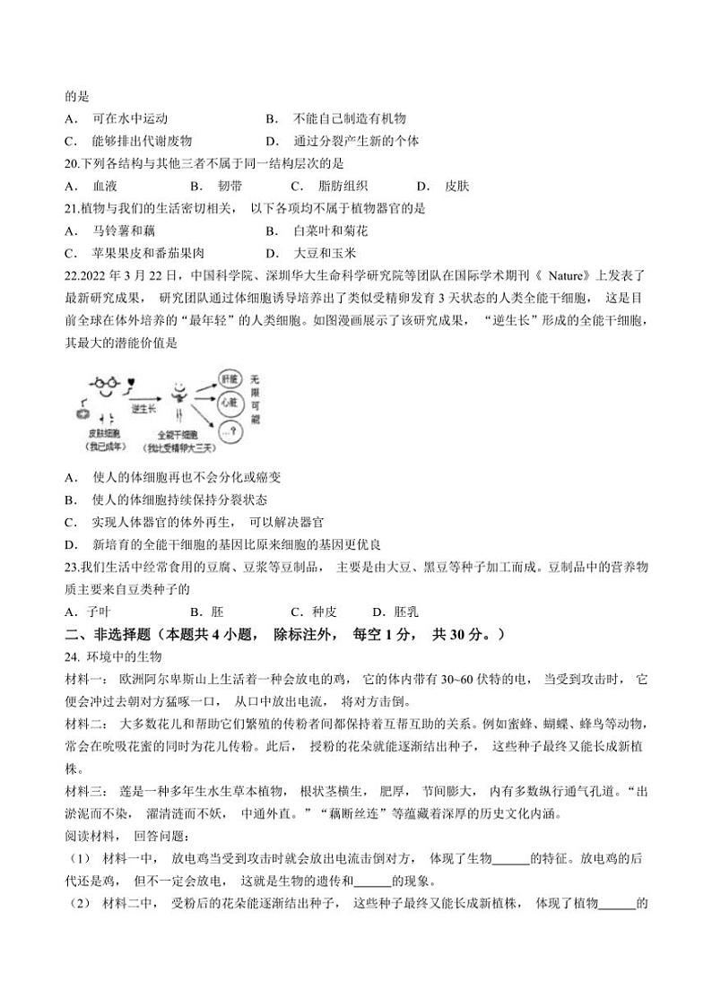 湖北省咸宁市赤壁市2024～2025学年七年级(上)期中生物试卷(含答案)第2页