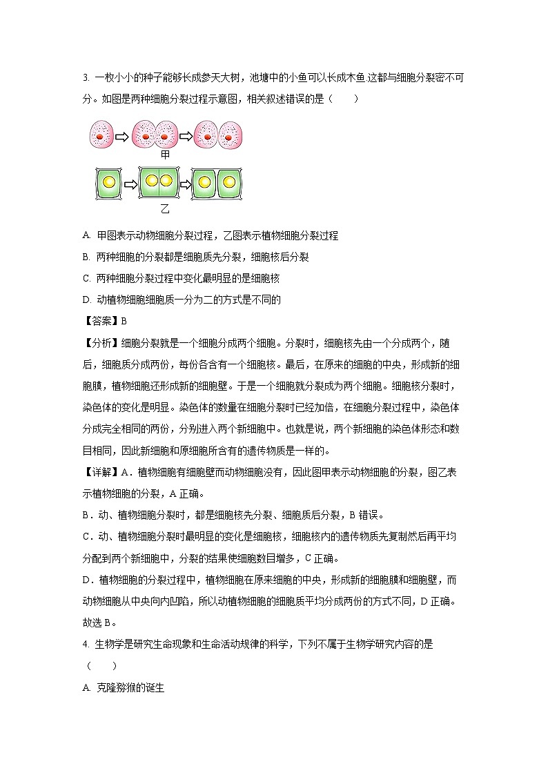 江苏省盐城市大丰区2023-2024学年七年级上学期期中生物试卷（解析版）第2页