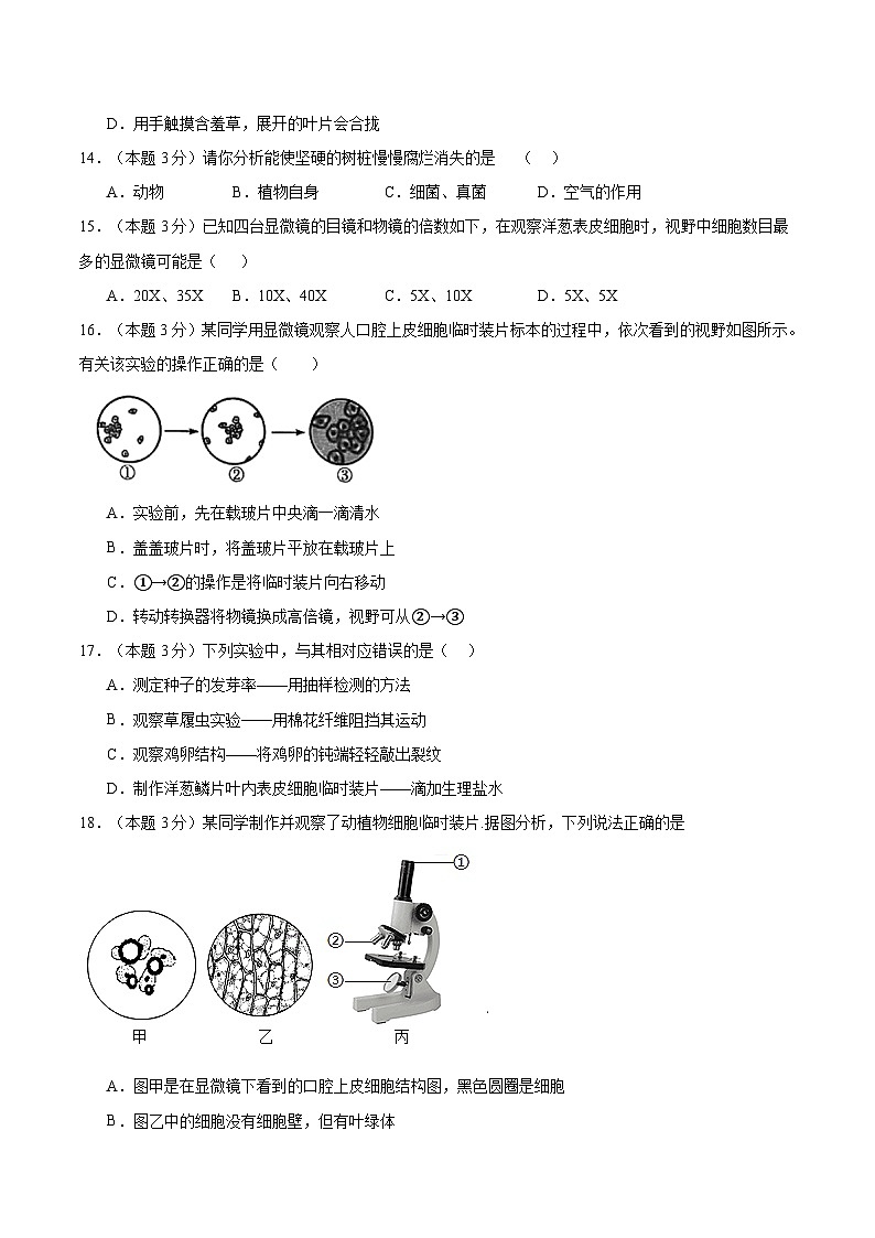 四川省安岳中学2024-2025学年七年级上学期11月期中生物试题第3页