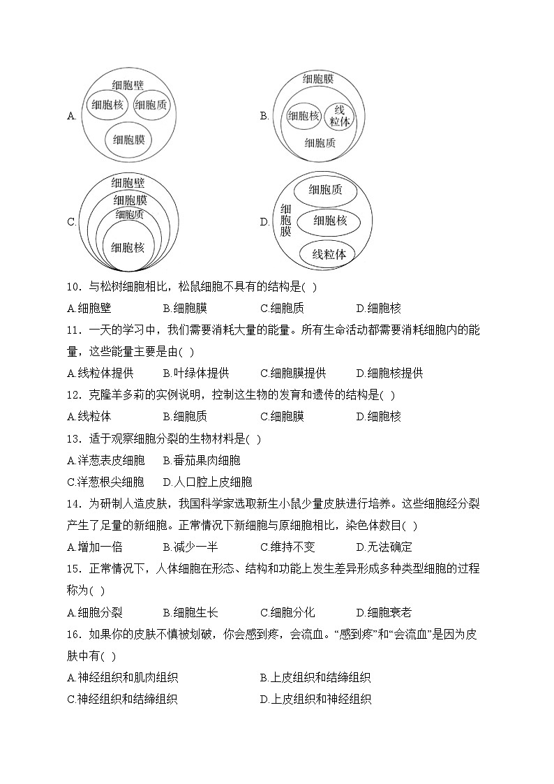 陕西省宝鸡市陈仓区2024-2025学年七年级上学期期中质量检测生物试卷(含答案)第2页