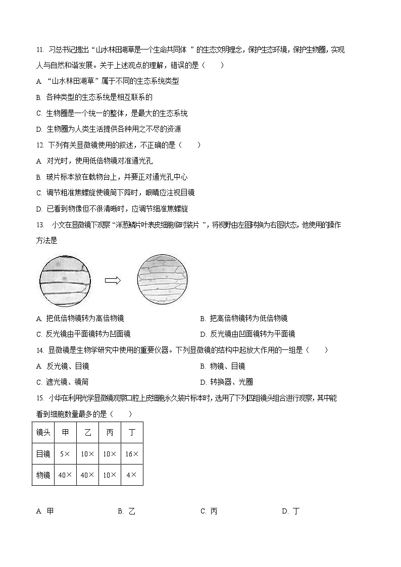 天河区2023-2024学年七年级上学期期中生物试题（含答案）第3页