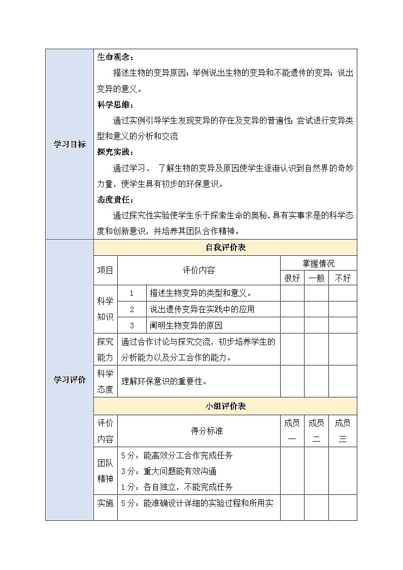 人教版生物 八下 7.2.5 《生物的变异》 教案第2页