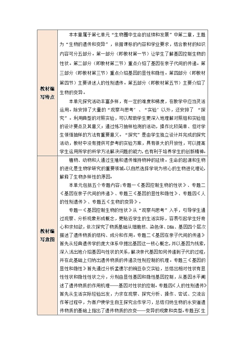 【大单元教学】人教版生物八下第七单元第二章 《生物的遗传和变异》 大单元教学设计第3页