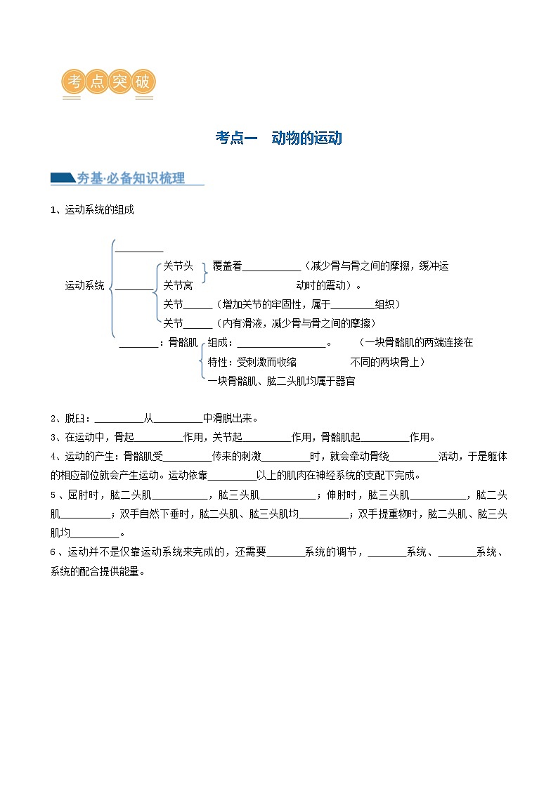 （通用版）中考生物一轮复习考点讲义专题17 动物的运动和行为、动物在生物圈中的作用（原卷版）第3页
