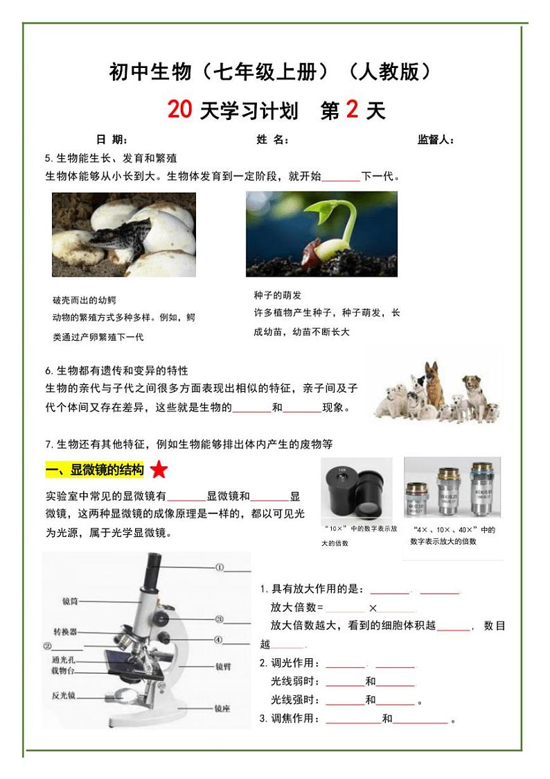 2024～2025学年人教版生物七年级上册知识点(文字素材)第2页