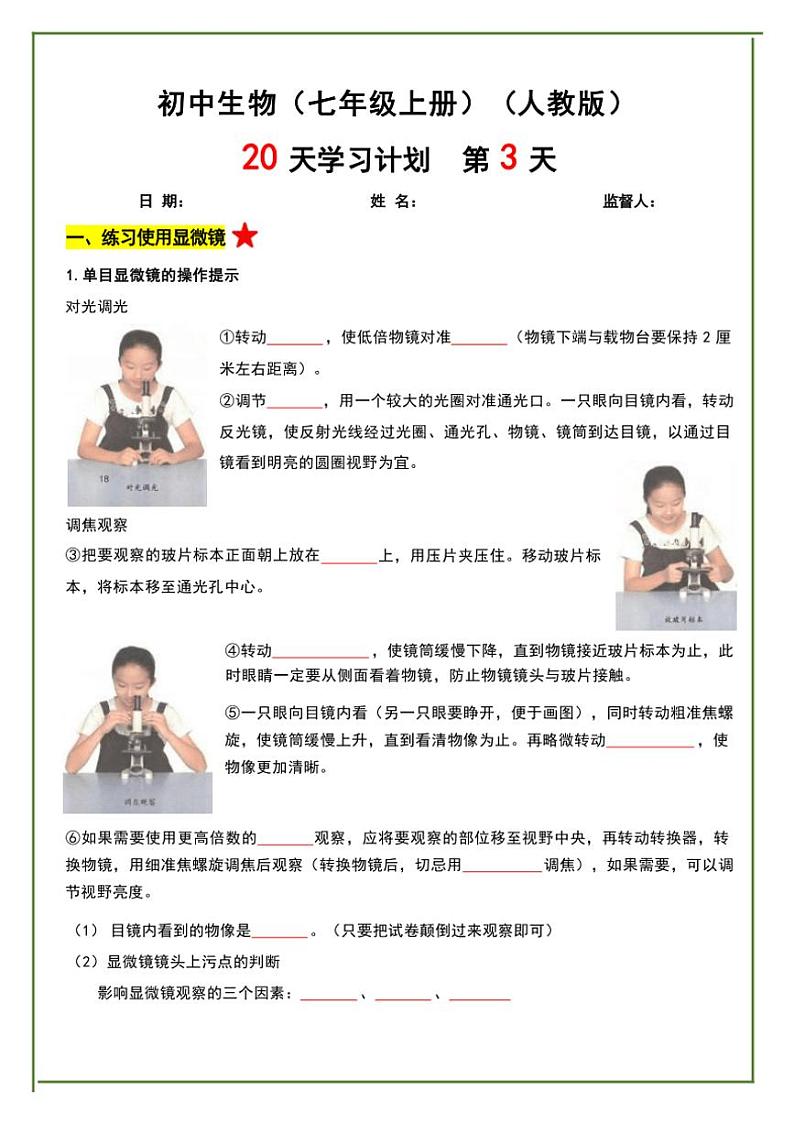 2024～2025学年人教版生物七年级上册知识点(文字素材)第3页