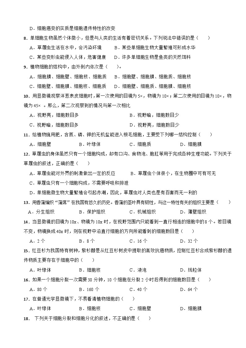 湖南省益阳市赫山区海棠学校2024-2025学年七年级上学期期中考试生物试题第2页