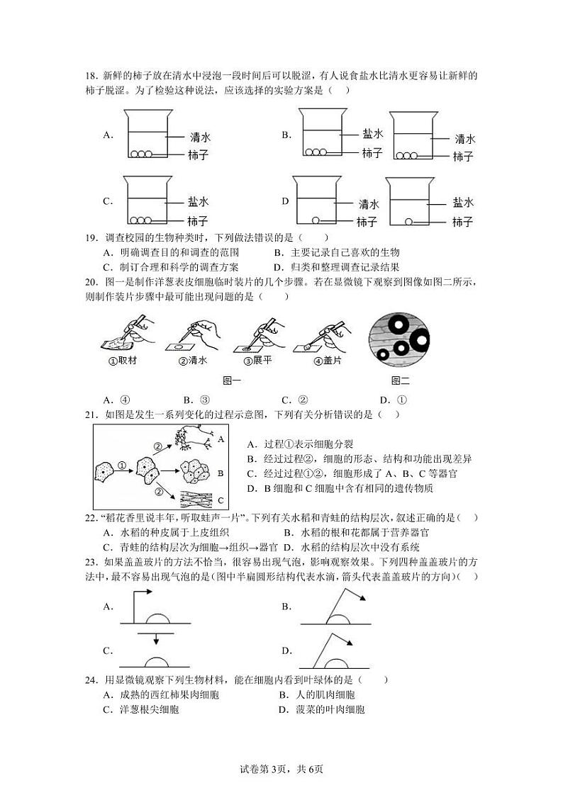 生物初27届内江六中期中测试题2024.10.31第3页