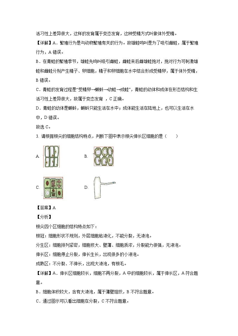 2023-2024学年山东省济南市济阳区八年级(上)期中生物试卷（解析版）第2页