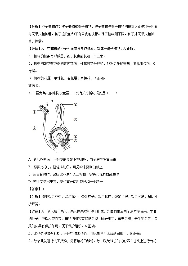 2023-2024学年山东省菏泽市曹县八年级(上)期中生物试卷（解析版）02