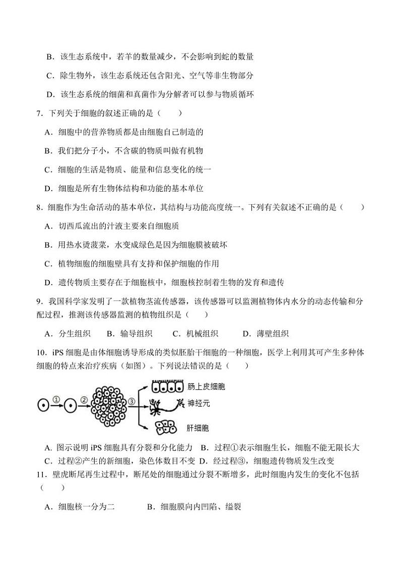 2024～2025学年四川省自贡市富顺第二中学校八年级(上)期中生物试卷(含答案)02