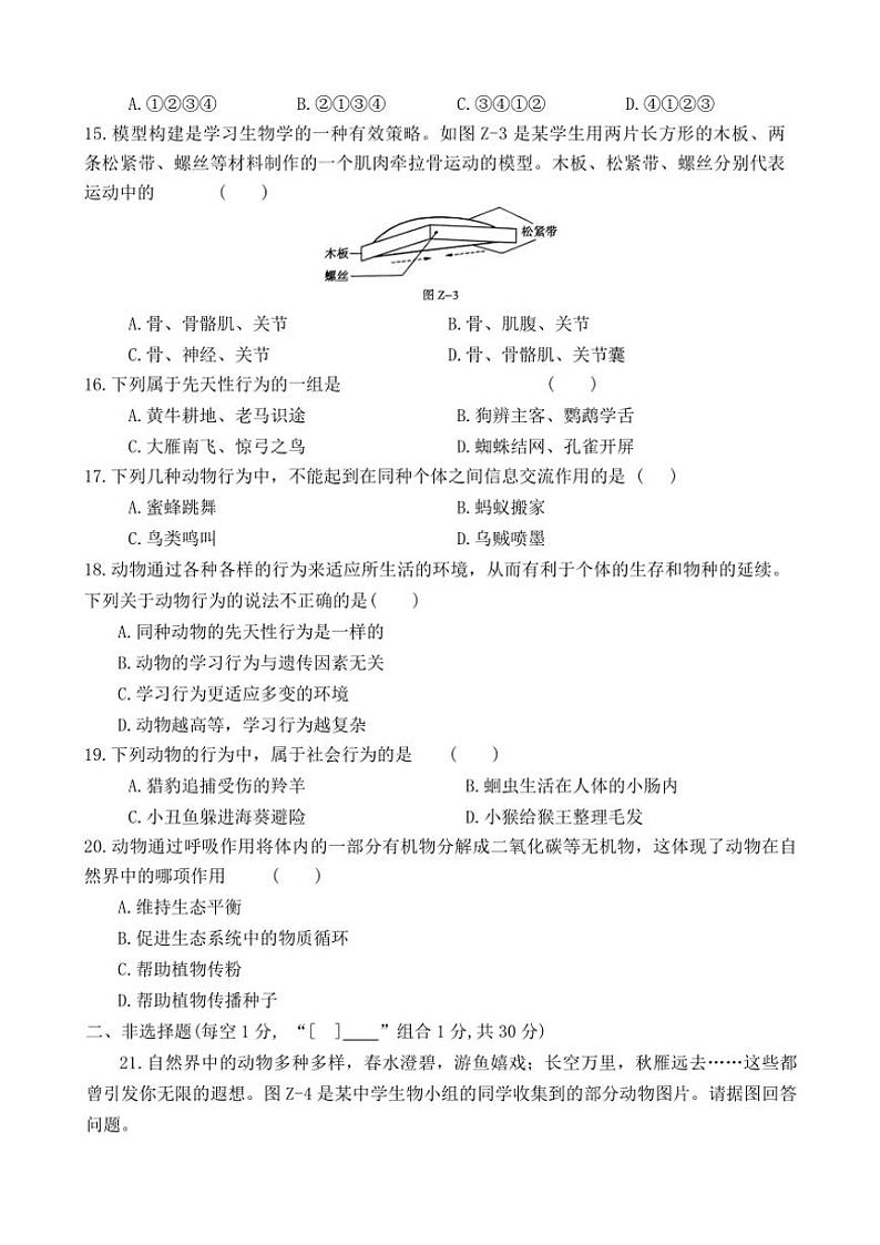 2024～2025学年河南省周口市商水县大武乡第二初级中学等校八年级(上)期中生物试卷(含答案)第3页