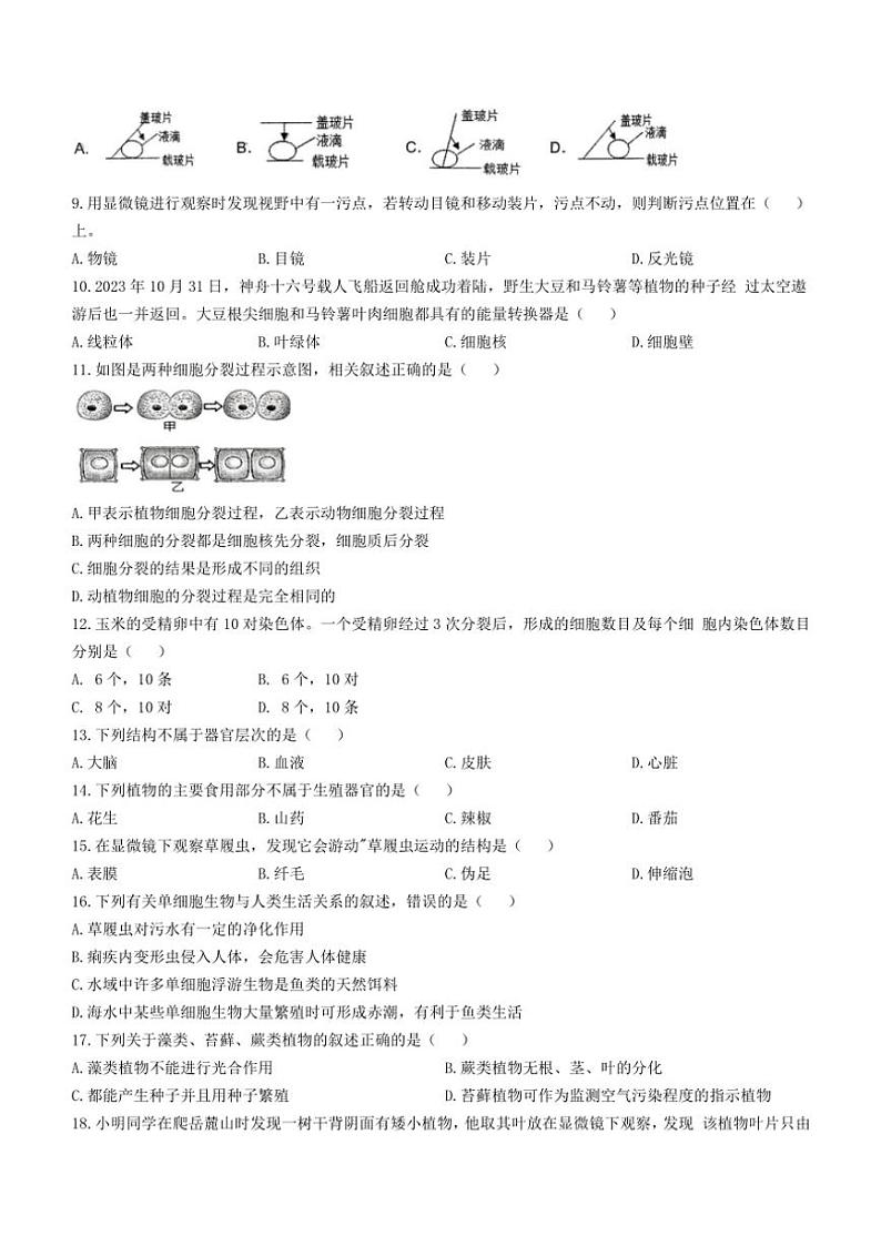 2024～2025学年甘肃省定西市临洮县七年级(上)期中生物试卷(含答案)第2页